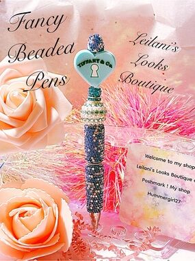 Fancy beaded Pen/gifts/light blue heart/girly/multicolor beads/